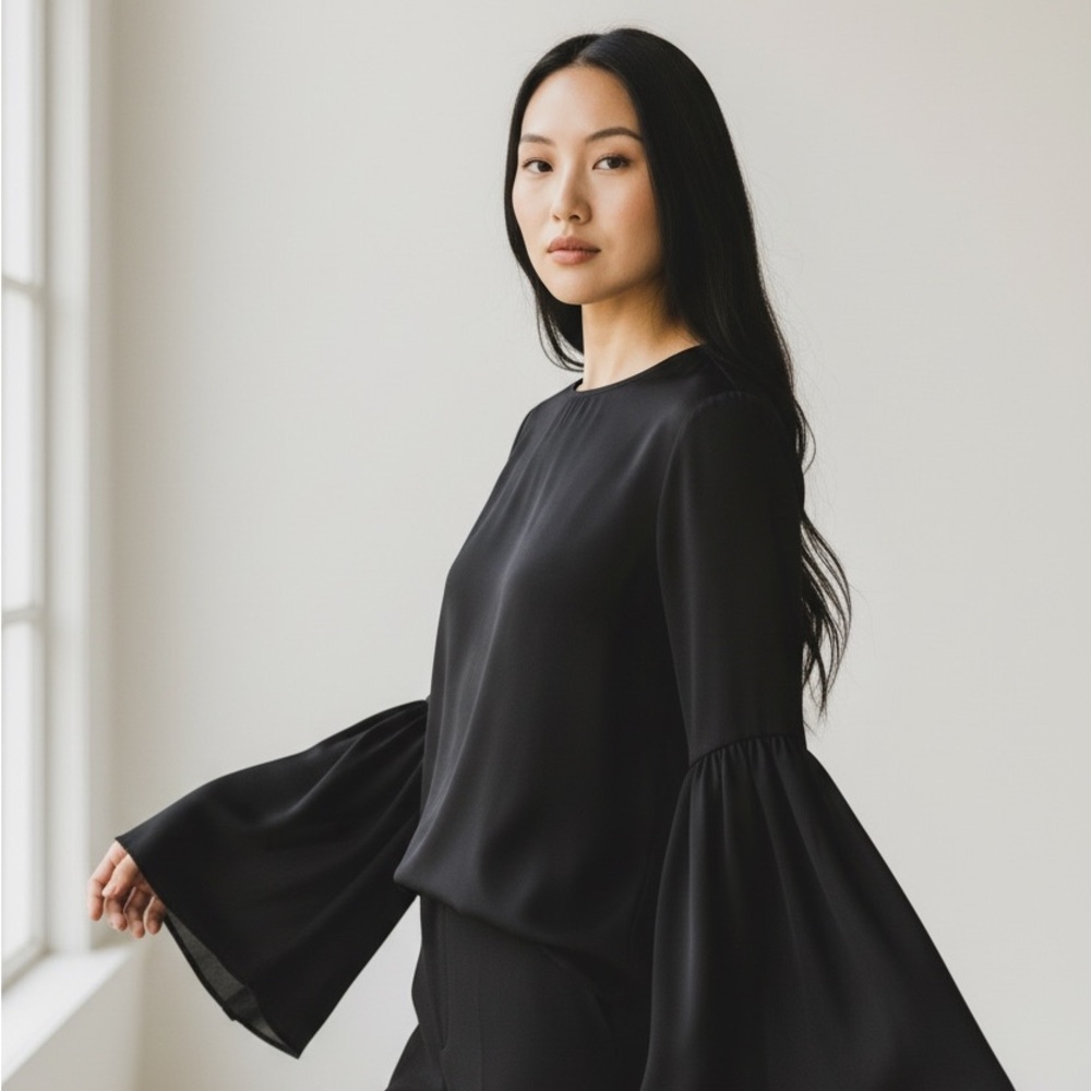 Madison & Berkeley Black Flared Sleeve Blouse